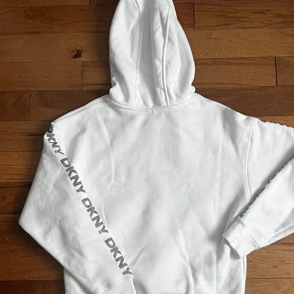DKNY Sport White Hoodie Rhinestone Sleeves - Picture 7 of 9